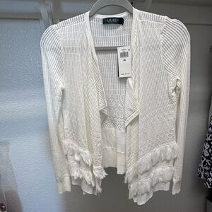 Ralph Lauren White Knit Fringe Cardigan